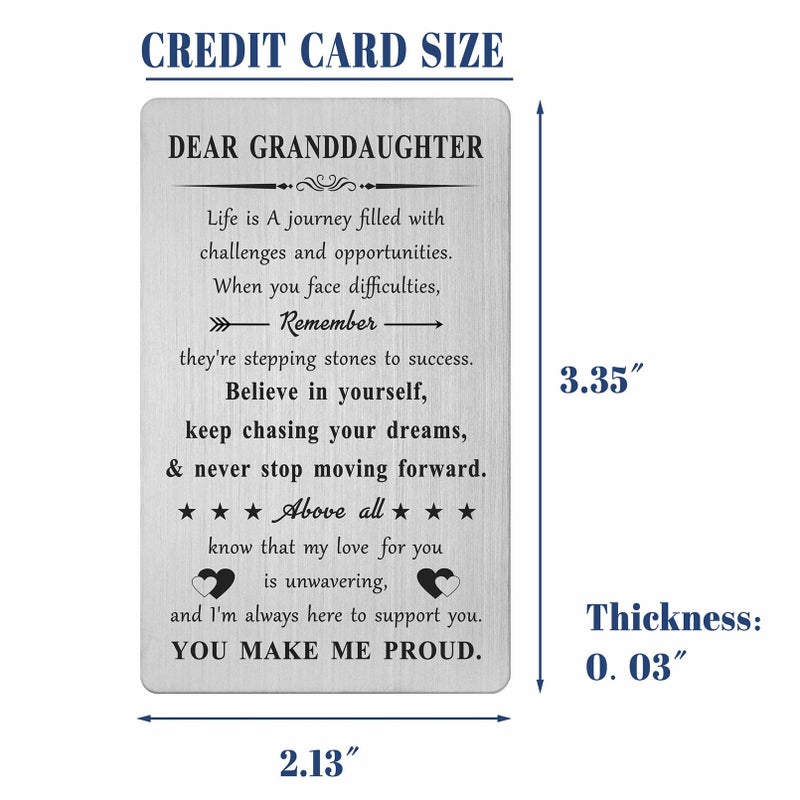 DGXMD Gifts for Granddaughter â€“ Engraved Metal Granddaughter Card â€“ Granddaughters Birthday Graduation Card Gift from Grandma Grandpa - Image 5