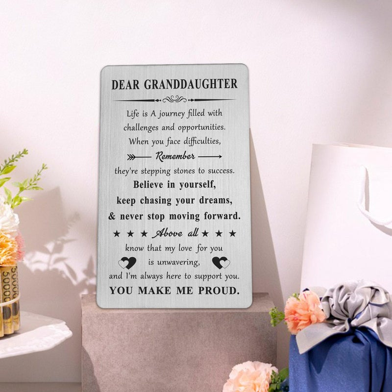 DGXMD Gifts for Granddaughter â€“ Engraved Metal Granddaughter Card â€“ Granddaughters Birthday Graduation Card Gift from Grandma Grandpa - Image 4