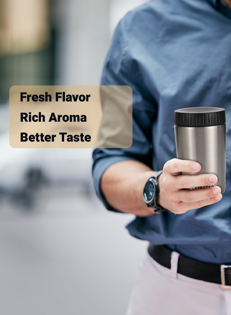 LePRESSO Portable Espresso Maker, Mini Grinding & Coffee Maker, Adjustable Grinding Size, Electric Burr Coffee Grinder, Stainless Steel Blades, Mini Espresso Maker for Travel, Home, Office - Silver - Image 5