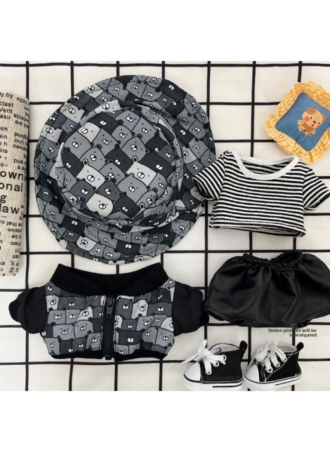 Generic - Cotton Doll 20cm Cm Doll Coat Doll Normal Body Chubby Body Naked Doll Bear Jacket Clothes-Specifications:20cm-Color:Bear Bucket Hat + Jacket + T-shirt + Leather Pants + Shoes - Image 1
