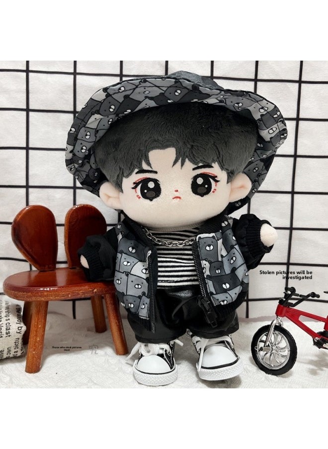 Generic - Cotton Doll 20cm Cm Doll Coat Doll Normal Body Chubby Body Naked Doll Bear Jacket Clothes-Specifications:20cm-Color:Bear Bucket Hat + Jacket + T-shirt + Leather Pants + Shoes - Image 1