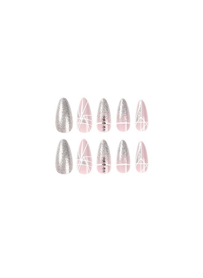 24Pcs Glitter Line Almond Nails Fake Nails - pzsku/ZB8488F6788DB2FCD722EZ/45/_/1700900217/74373d98-b800-476e-be23-248ff499b9e8