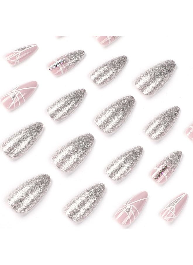 24Pcs Glitter Line Almond Nails Fake Nails - pzsku/ZB8488F6788DB2FCD722EZ/45/_/1700900243/0e0e24ce-d043-4e8d-a4f0-c73f6cadaf12