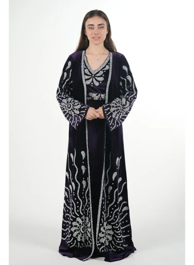 AL BENT AL SHARQIEH Velvet kaftan jalabiya dress with belt