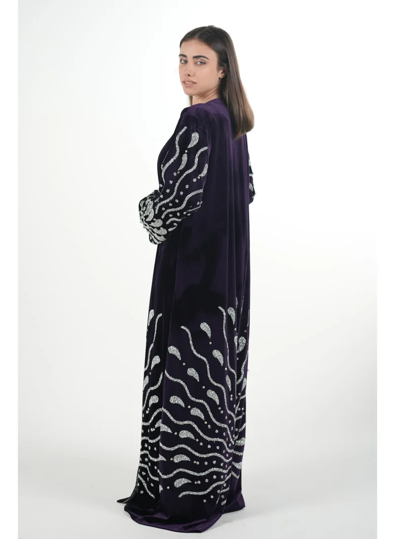AL BENT AL SHARQIEH Velvet kaftan jalabiya dress with belt