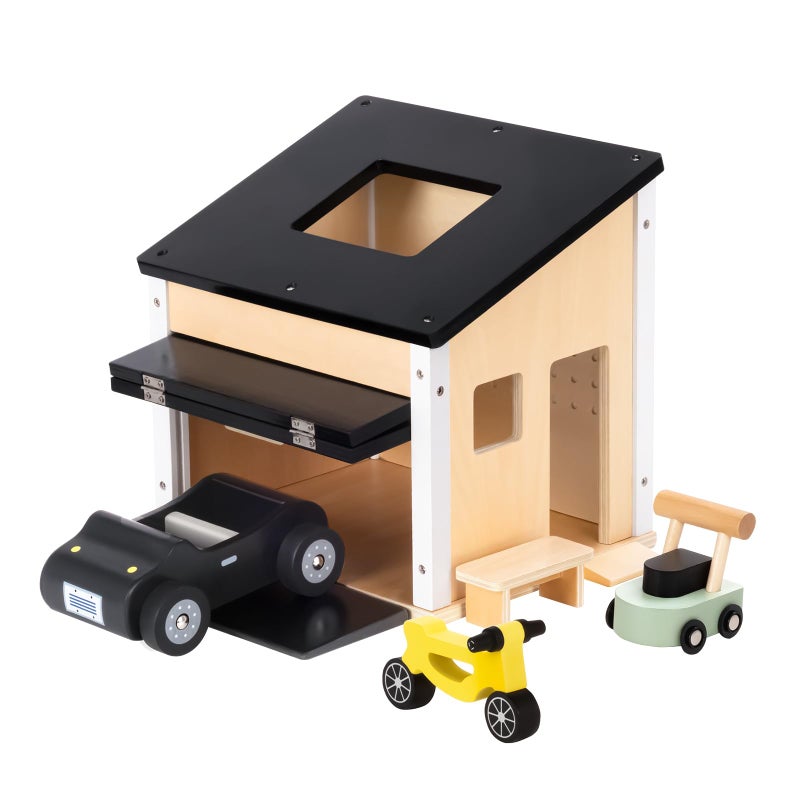 OOOK Wooden Dollhouse Garage Set Includes Workbench Lawn Mower Bicycle and Car Dollhouse Furniture Accessories for Kids - Image 3