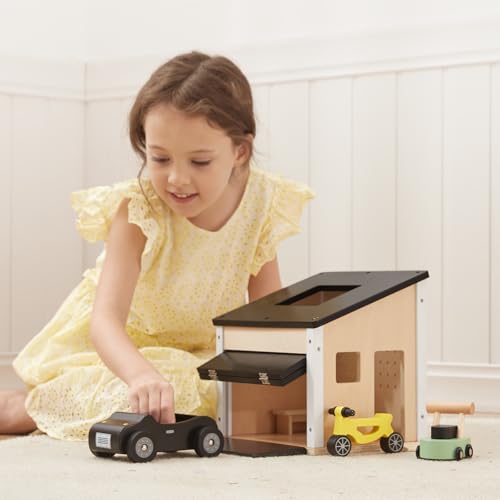 OOOK Wooden Dollhouse Garage Set Includes Workbench Lawn Mower Bicycle and Car Dollhouse Furniture Accessories for Kids - Image 5