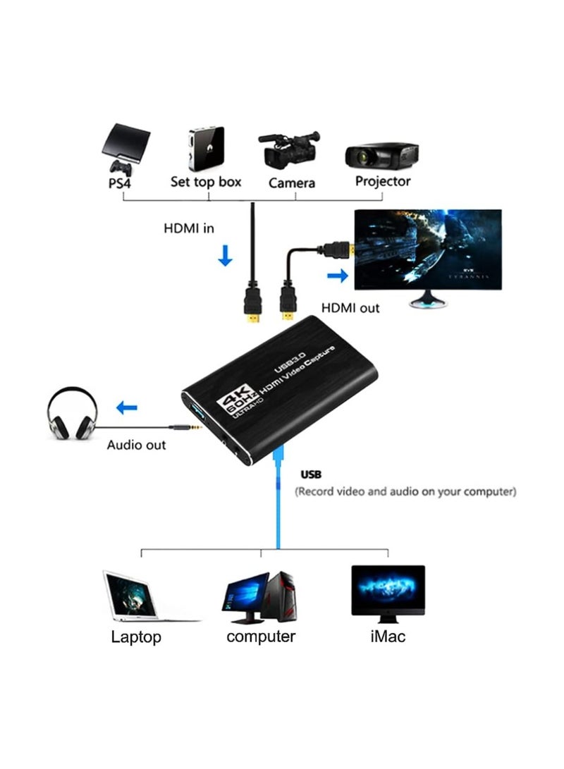Portable HDMI & USB 3.0 Video Capture Adapter - 4K & 1080p - For Game Streaming, Live Broadcasting, Video Recording - Image 3