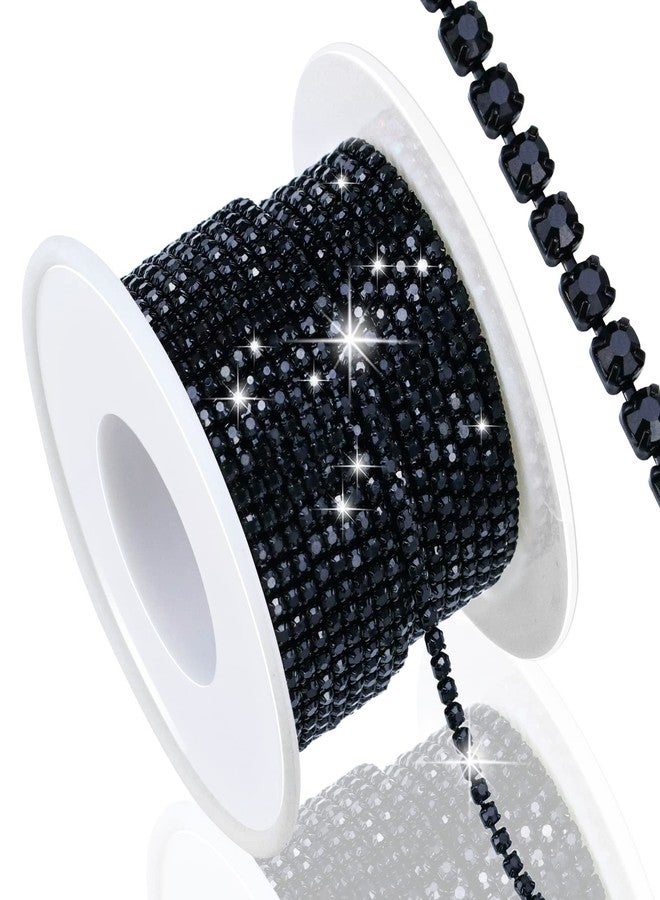 Dowarm 10 Yards 2MM Black Crystal Rhinestone Close Chain Trim for Sewing Crocs Shoes Clothes Cups, SS6 Claw Rhinestone Chain for Craft Jewelry Wedding Bouquet DIY Decoration - Image 1