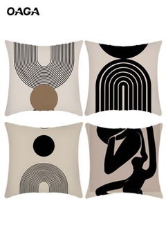 OAGA OAGA Throw Pillow Covers Pack of 4, Sofa Pillow Covers 18x18 Inch, Cushion Covers Squre Modern Abstract Geometric Style Home Decor, Decorative Pillow Covers for Couch, Car, Bedroom, Living Room (Double sided pattern)  - Image 1
