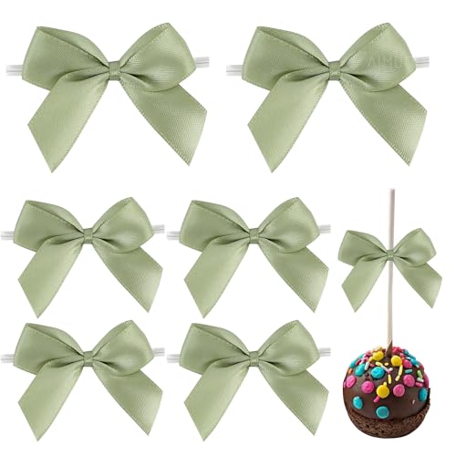 AIMUDI Sage Green Satin Bows 2" Satin Bow for Gift Wrapping Small Bows with Twist Ties Premade Ribbon Bow for Crafts Cake Pop Treat Bags Wedding Bridal Shower Birthday Party Decoration, 50 PCs - Image 1