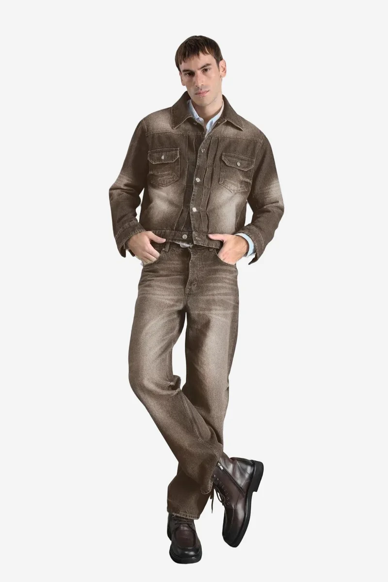 Giesto Beaver Brown GIESTO Denim Jacket with Pockets for Men | Best Price UAE