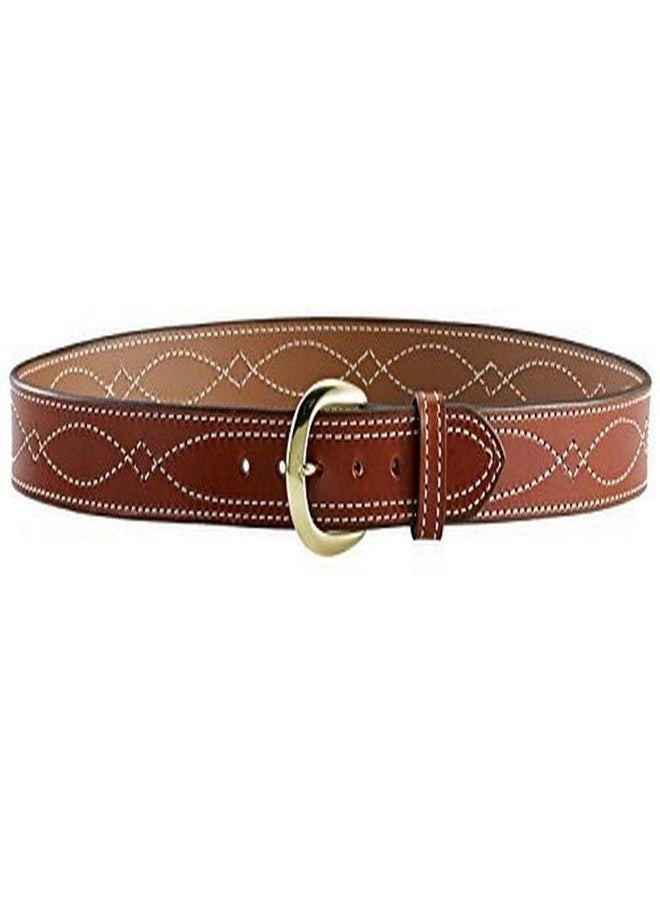 Aker Leather B13 Fancy Stitch Belt, Tan 1-3/4" Width Dress Belt with Decorative Gunfighter Stitch, Leather Lined with Polished Brass Buckle, 38 Inch Length Compatible with Holsters, Made in USA
