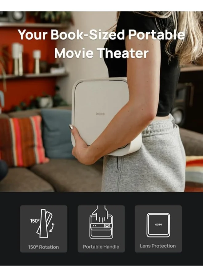 XGIMI ELFIN FLIP | Portable Projector, 1080P FHD Resolution, DLP Projector, Licensed Netflix, Build-in Adjustable Stand, Lightweight and Compact Design, 400 ISO Lumens, Screen Adaption, 2 x 3W Speakers