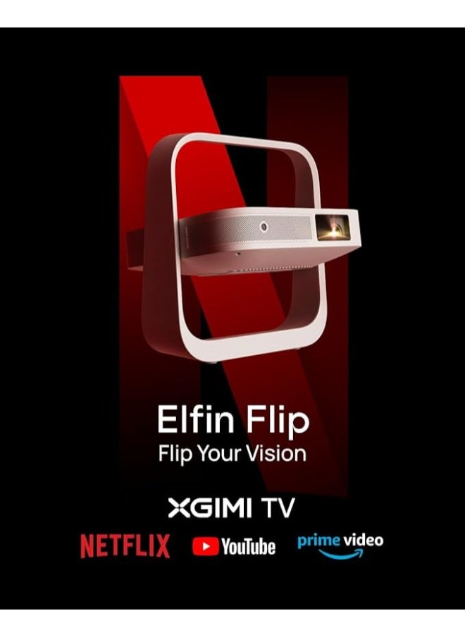 XGIMI ELFIN FLIP | Portable Projector, 1080P FHD Resolution, DLP Projector, Licensed Netflix, Build-in Adjustable Stand, Lightweight and Compact Design, 400 ISO Lumens, Screen Adaption, 2 x 3W Speakers  - Image 2