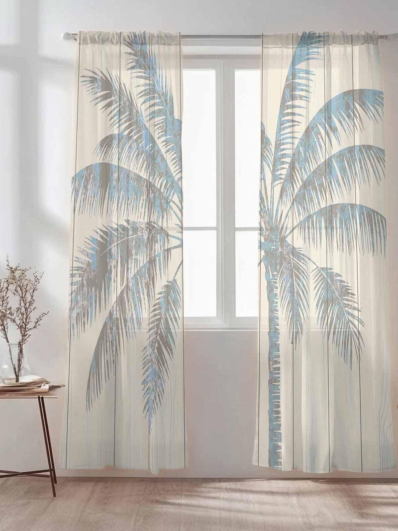 Semi Sheer Curtains 84 inches Long Tropical Palm Tree Vintage Wood Window Treatments CurtainsLight Filter Curtains Rod Pocket Drapes for Living Room Bedroom2 Panels