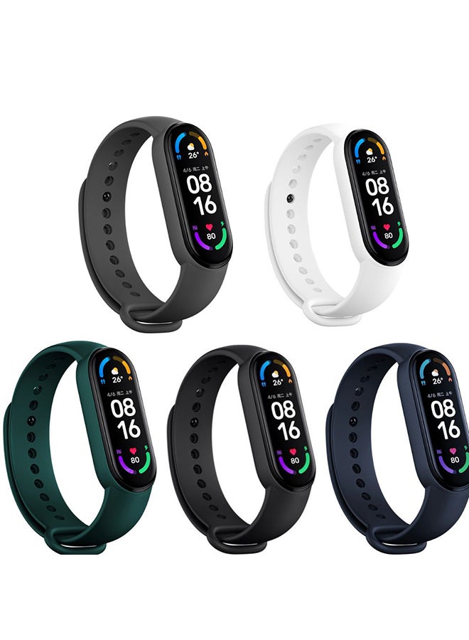 O Ozone [Pack Of 5] Silicone Strap Compatible with Xiaomi Mi Band 7 / 6 / 5 Soft Silicone Sport Replacement Wristband Accessories for Women Men (Black/Grey/Blue/Green/White)  - Image 1