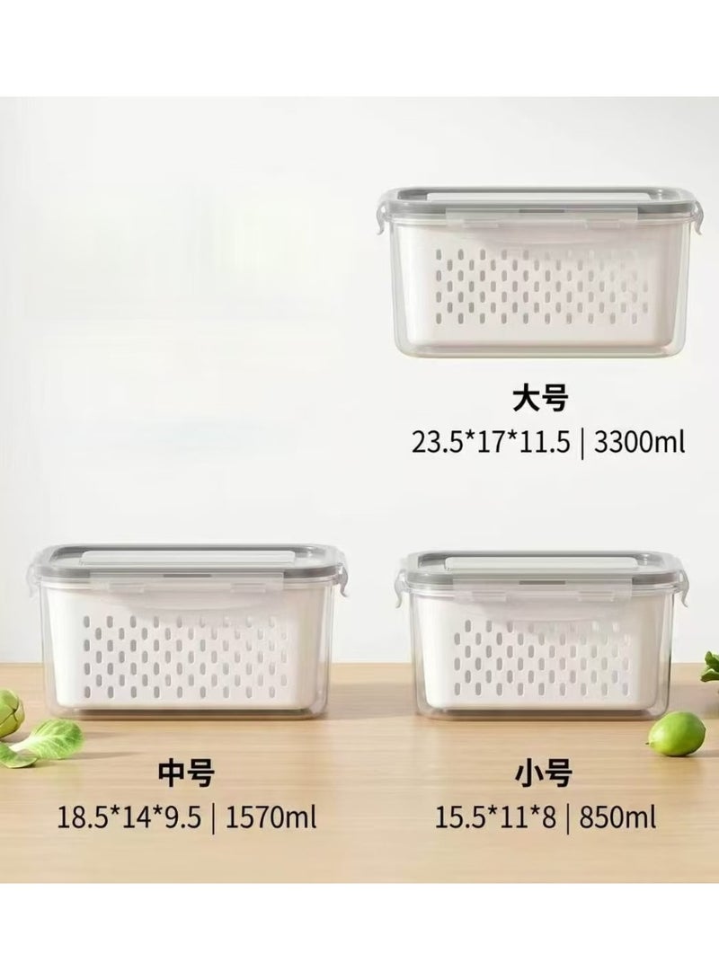 3-Piece Kitchen Food Storage Containers with Drainage Basket, Airtight Lid, BPA-Free, Stackable for Fridge Pantry - Image 4