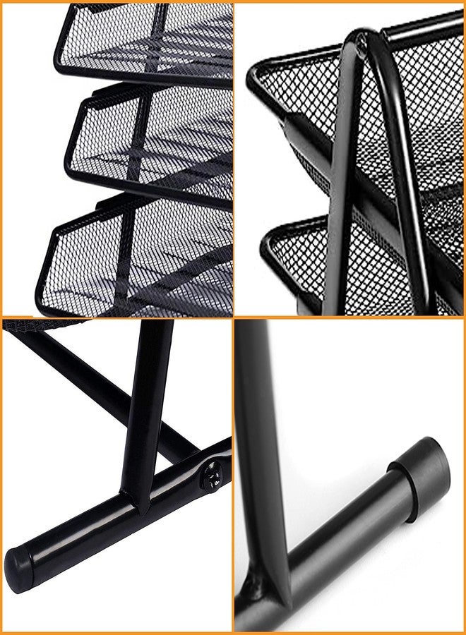 VeleSolv 4-Layer Metal Mesh Magazine & File Organizer – Vertical Desktop Document Rack with Step Shelf Design, Black (Pack of 2) (3 Tier Tray - Pack of 2) - Image 5