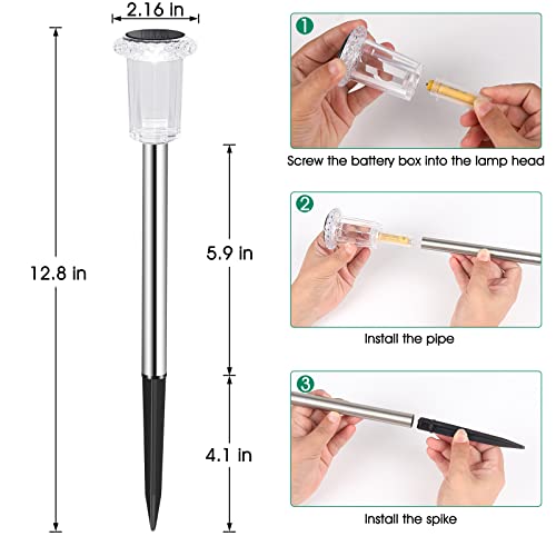 Eyrosa Solar Lights Outdoor, 15 Pack Waterproof Stainless Steel Solar Stake Lights for Pathway Garden Yard Path Walkway Driveway Lawn Patio Outside Decor, Cool White - Image 5