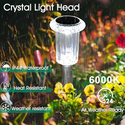 Eyrosa Solar Lights Outdoor, 15 Pack Waterproof Stainless Steel Solar Stake Lights for Pathway Garden Yard Path Walkway Driveway Lawn Patio Outside Decor, Cool White - Image 3
