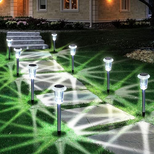 Eyrosa Solar Lights Outdoor, 15 Pack Waterproof Stainless Steel Solar Stake Lights for Pathway Garden Yard Path Walkway Driveway Lawn Patio Outside Decor, Cool White - Image 1