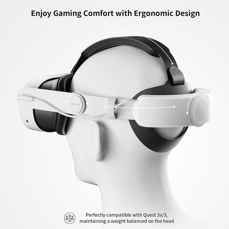 annapro Battery Head Strap for Meta Quest 3/Meta Quest 3S, Elite Strap with 8000mAh Battery Fast Charging Compatible with Oculus/Meta Quest 3S/3 Accessories, Enhance Comfort Extend Playtime, White - Image 5