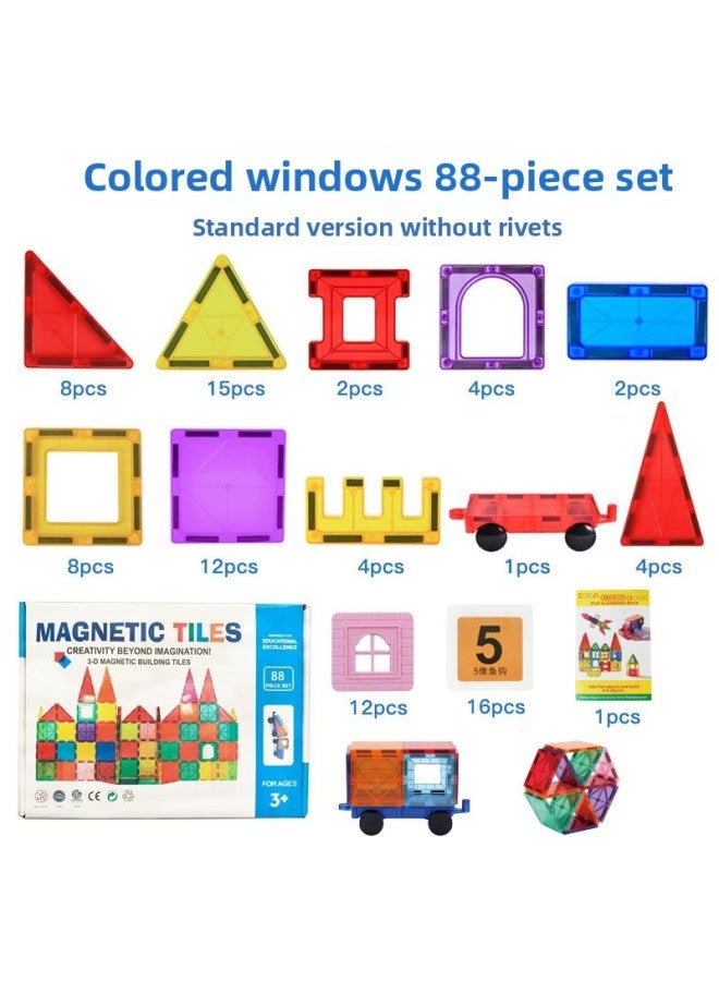 7.5CM Color Window Magnetic Sheet Children's Variety Educational Toys Transparent Strong Magnetic Assembling Building Blocks Can Be Sent On Behalf/Wholesale-Specifications:88PCs (English Color Box Packaging)  - Image 1