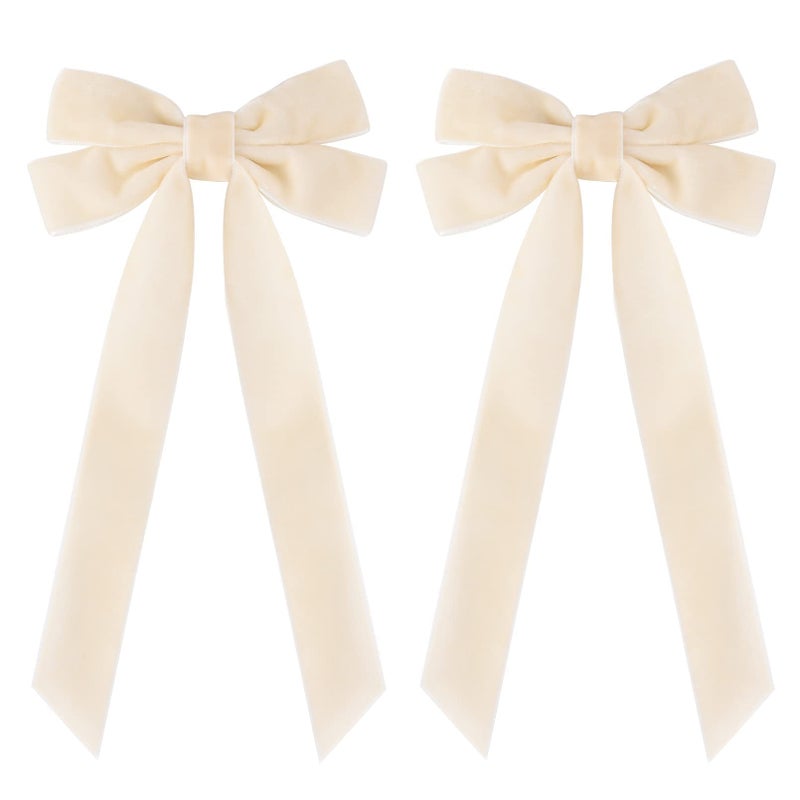 Aileam 2PCS Velvet Hair Bows Ivory Beige Hair Ribbon Clips Big Fall Alligator Clips Hair Accessories for Women Girls Toddlers Kids Baby