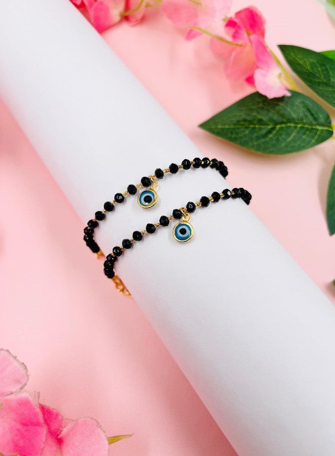 JHB Baby Bracelet Black Bead Crystal Nazariya Evil Eye Kids Bracelet for Baby Girls & Baby Boys - Image 2