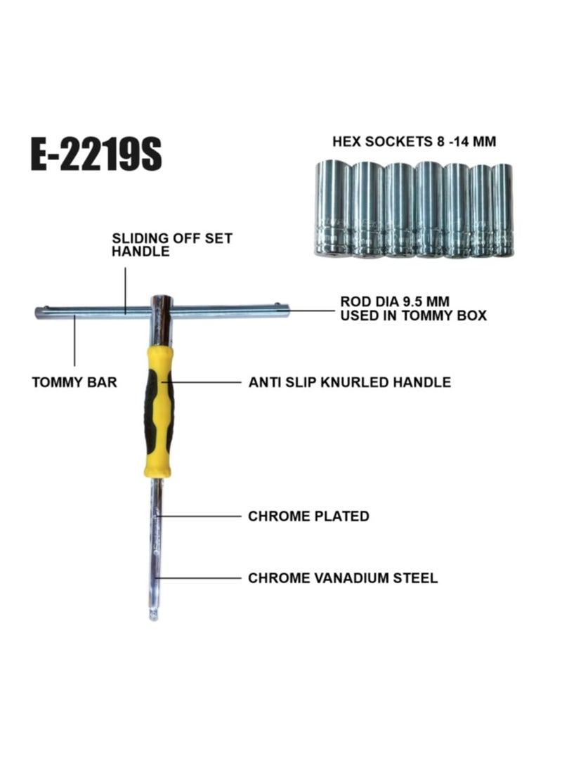 Eastman Eastman THandle Socket Wrench Set 9 Pcs 1 THandle Rod 7 Hex Sockets and 1 Blow Case Socket Wrench For Heavy Duty Automobile Mechanic DIY Household Repair E2219S  - Image 3