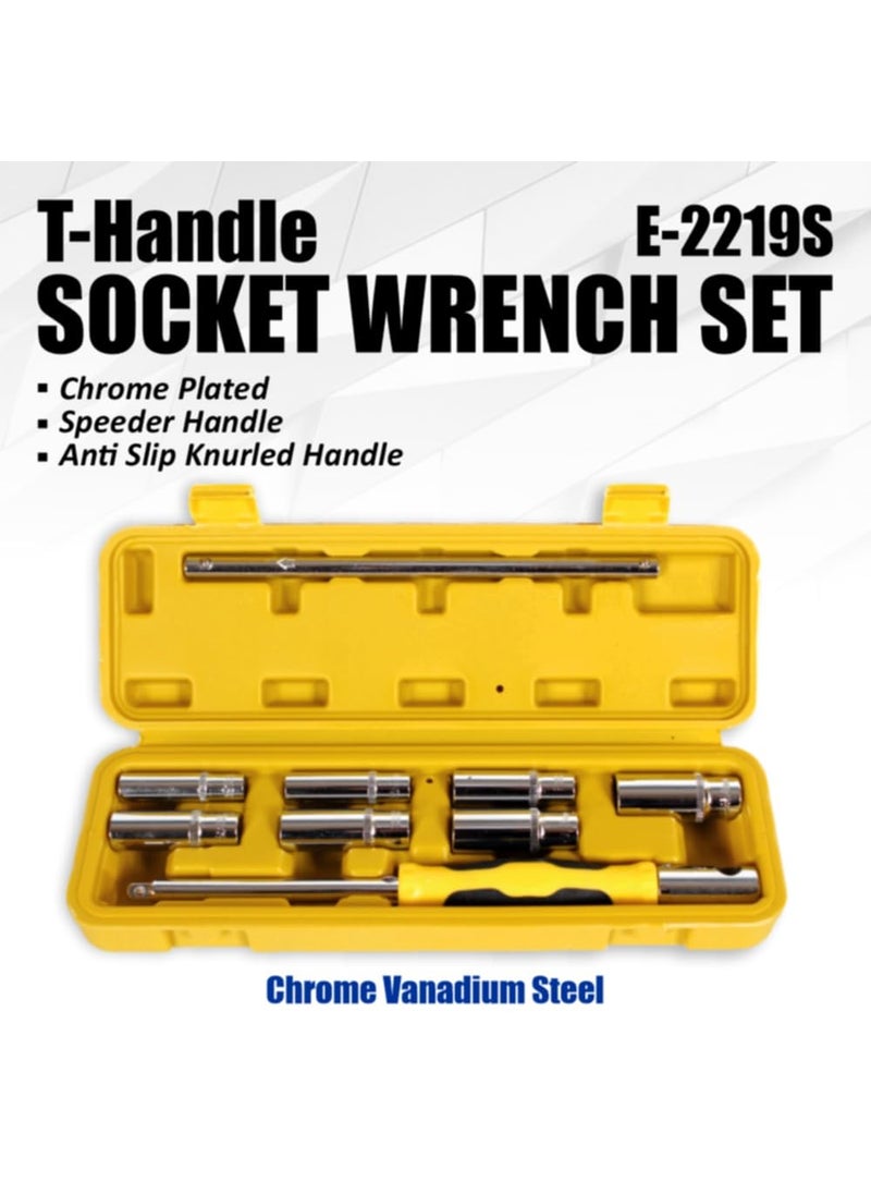 Eastman Eastman THandle Socket Wrench Set 9 Pcs 1 THandle Rod 7 Hex Sockets and 1 Blow Case Socket Wrench For Heavy Duty Automobile Mechanic DIY Household Repair E2219S  - Image 2