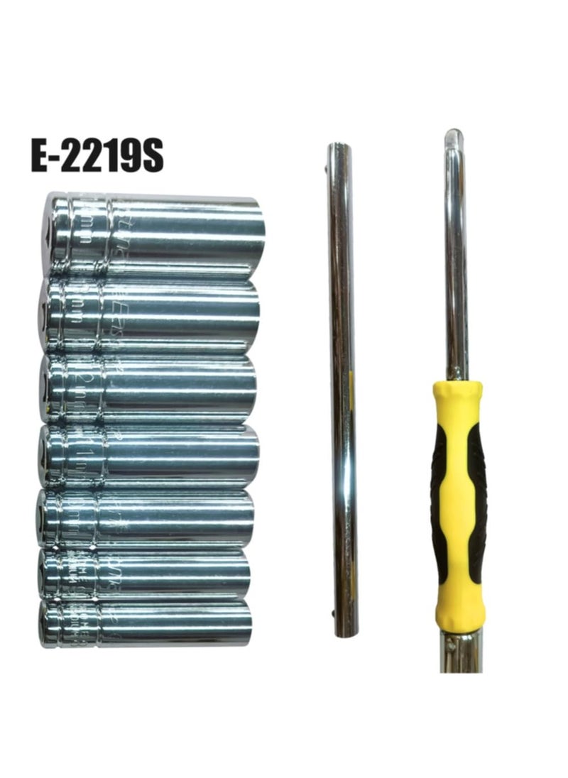 Eastman Eastman THandle Socket Wrench Set 9 Pcs 1 THandle Rod 7 Hex Sockets and 1 Blow Case Socket Wrench For Heavy Duty Automobile Mechanic DIY Household Repair E2219S  - Image 4
