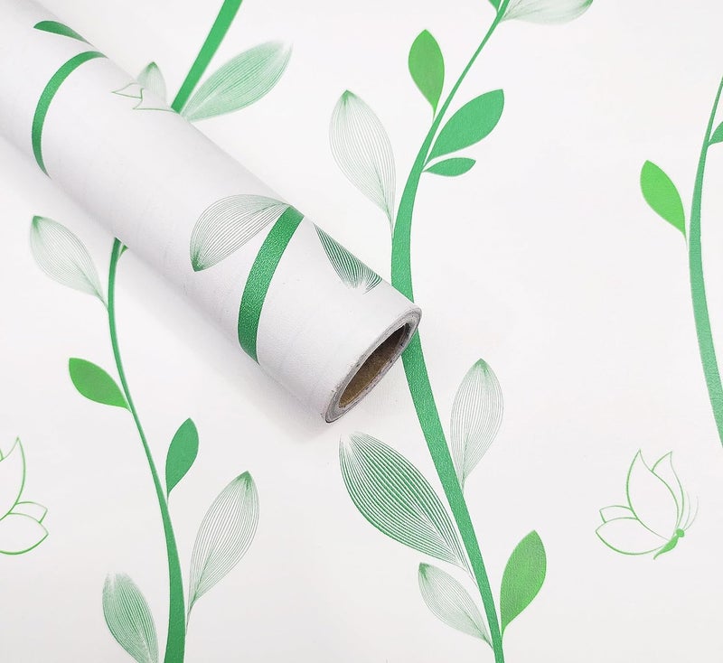 RedChimes Self-Adhesive Wallpaper Waterproof Old Furniture Vinyl Stickers Wooden Door Wardrobe Desktop PVC Wall Papers 45 X 304 CM (Green Leaves) - Image 1