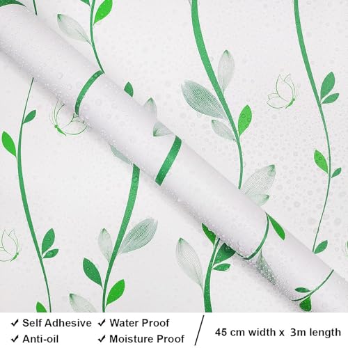 RedChimes Self-Adhesive Wallpaper Waterproof Old Furniture Vinyl Stickers Wooden Door Wardrobe Desktop PVC Wall Papers 45 X 304 CM (Green Leaves) - Image 4