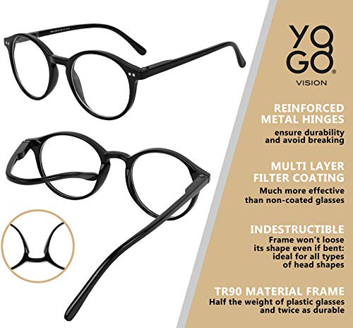 Yogo Vision Blue Light Blocking Glasses Men Women Vintage Computer Glasses Blue Light Protection Round Rim Frame Anti Eyestrain Blue Light Blocker Eyeglasses (3 pack) - Image 5