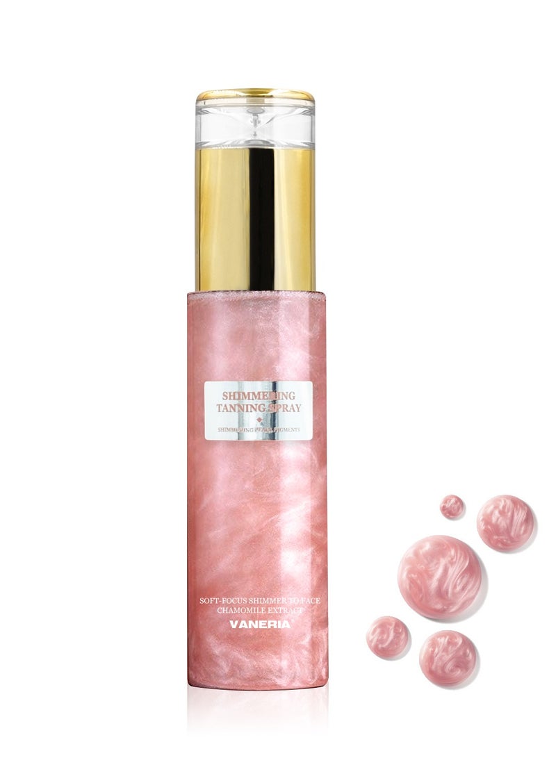 VANERIA Shimmering Self Tanner Spray Instant Tan with Mica StreakFree Hydrating 80ml 27 FlOz Sakura Color without Mitt  - Image 1