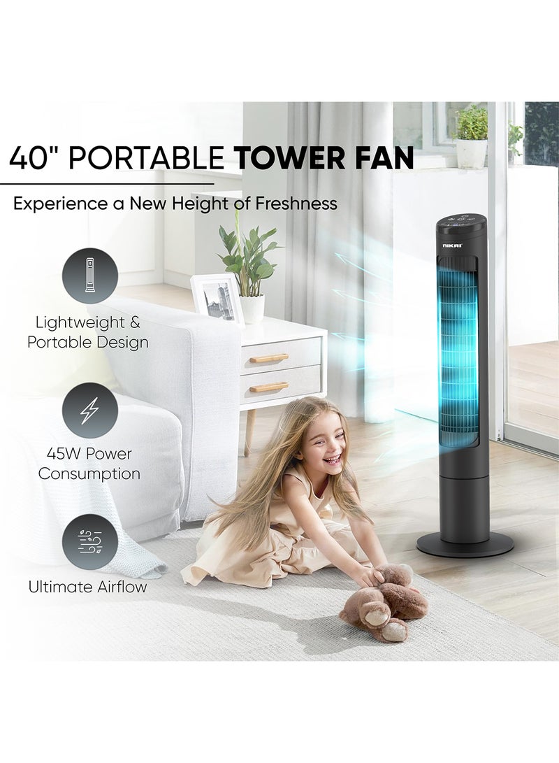 NIKAI Tower Fan, 36-inch Height, LED Touch Panel, Remote Control, 85° Oscillation, 12-Hour Timer, Quiet Operation, Powerful Airflow, Energy Efficient, Ideal for Home or Office Use 4.3 kg 40 W 4.3 kg 40 W NT0F3601DW Black - Image 2
