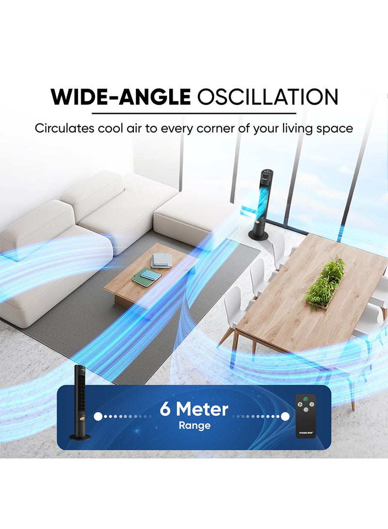 NIKAI Tower Fan, 36-inch Height, LED Touch Panel, Remote Control, 85° Oscillation, 12-Hour Timer, Quiet Operation, Powerful Airflow, Energy Efficient, Ideal for Home or Office Use 4.3 kg 40 W 4.3 kg 40 W NT0F3601DW Black - Image 5