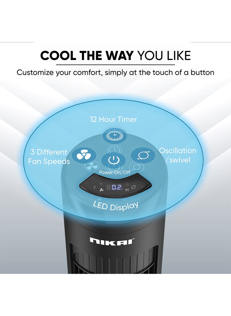 NIKAI Tower Fan, 36-inch Height, LED Touch Panel, Remote Control, 85° Oscillation, 12-Hour Timer, Quiet Operation, Powerful Airflow, Energy Efficient, Ideal for Home or Office Use 4.3 kg 40 W 4.3 kg 40 W NT0F3601DW Black - Image 3