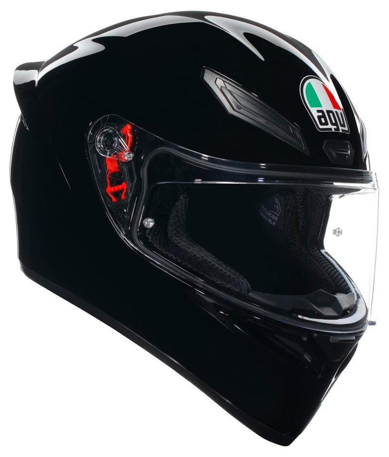 AGV - خوذة K1 S E2206، خوذة دراجة نارية كاملة الوجه، ECE، للرجال، تصميم سباق مع جناح، فتحات هواء ودرع مقاوم للخدش، مجال رؤية 190°، جاهزة للاتصال الداخلي، سوداء - Image 1
