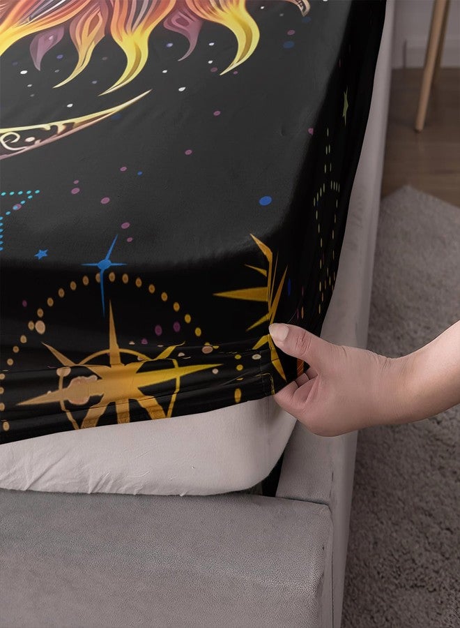AILONEN Sun and Moon Fitted Sheet Set Queen Size, Space Galaxy Boho Exotic Mandala Sun and Moon Bed Sheet Set 3 Pieces,1 Fitted Sheet with 2 Pillowcases - Image 4