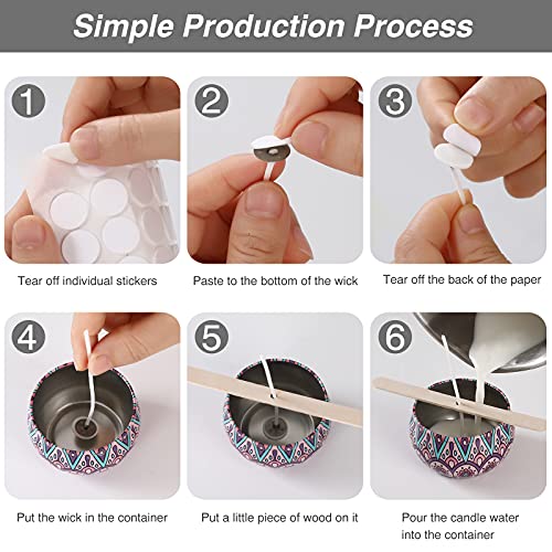 buluker شموع بلا دخان 300 قطعة - فتائل قطنية مشمعة مسبقًا مع أقراص معدنية لدعم الفتائل لصنع الشموع العمودية و DIY، 9 سم/3.5 بوصة، 15 سم/6 بوصة، 20 سم/8 بوصة - Image 4
