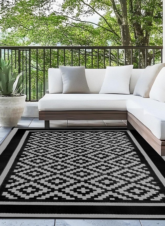 Kohree Outdoor Rug Waterproof 6x9 ft, RV Outdoor Plastic Straw Rug for Patios Clearance,Reversible Area Rug for Camping,Balcony,Deck,Black & Gray - Image 1