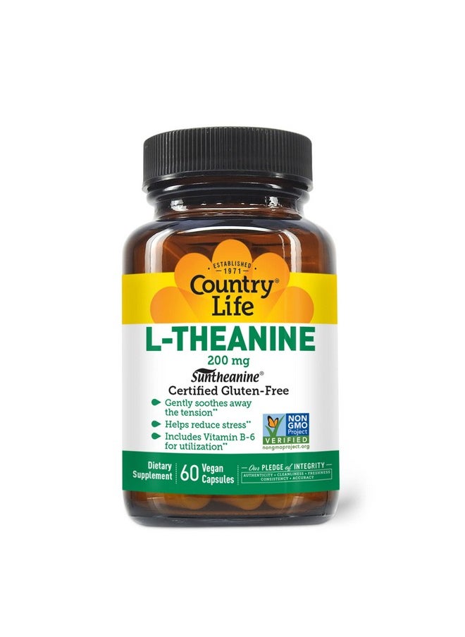 Country Life Ltheanine 200Mg Suntheanine Ltheanine 60 Vegan Capsules Certified Gluten Free Certified Vegan Certified Halal  - Image 1