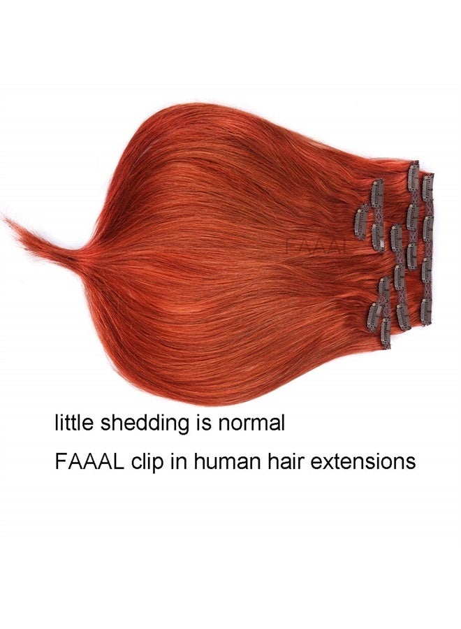 FAAAL 14" Clip in Human Hair Extensions Full Head 110g 7 Pieces 16 Clips Copper Red Double Weft Brazilian Real Remy Hair Extensions Thick Straight Silky (14" 110g, 350)