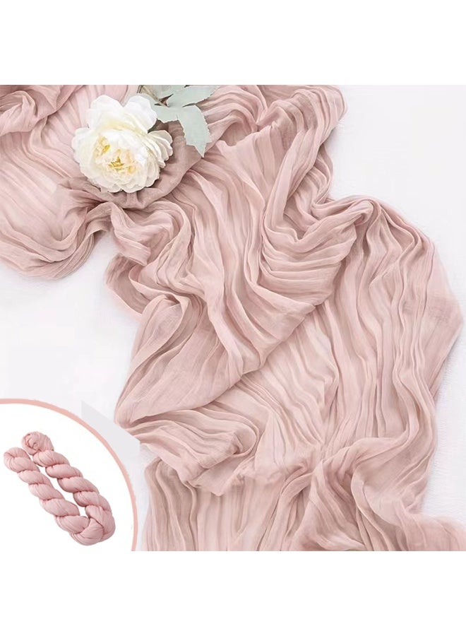 Translucent Bohemian Pleated Tablecloth, for Baby Shower Baptism Birthday Party Wedding Centerpiece Table Decoration 90cm×300cm - Retro Pink - Image 1