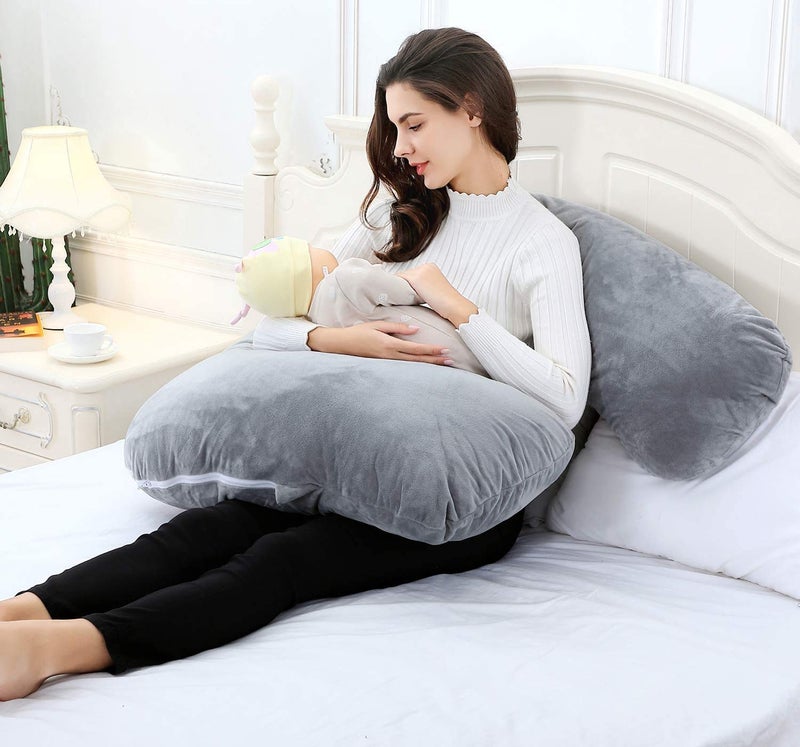 Kuber Industries Kuber Industries Cotton Ultra Soft Hollow Fibre L Shaped Maternity PillowPregnancy PillowBody Pillow with Zippered Cover GreyKUBMART11432Standard  - Image 4