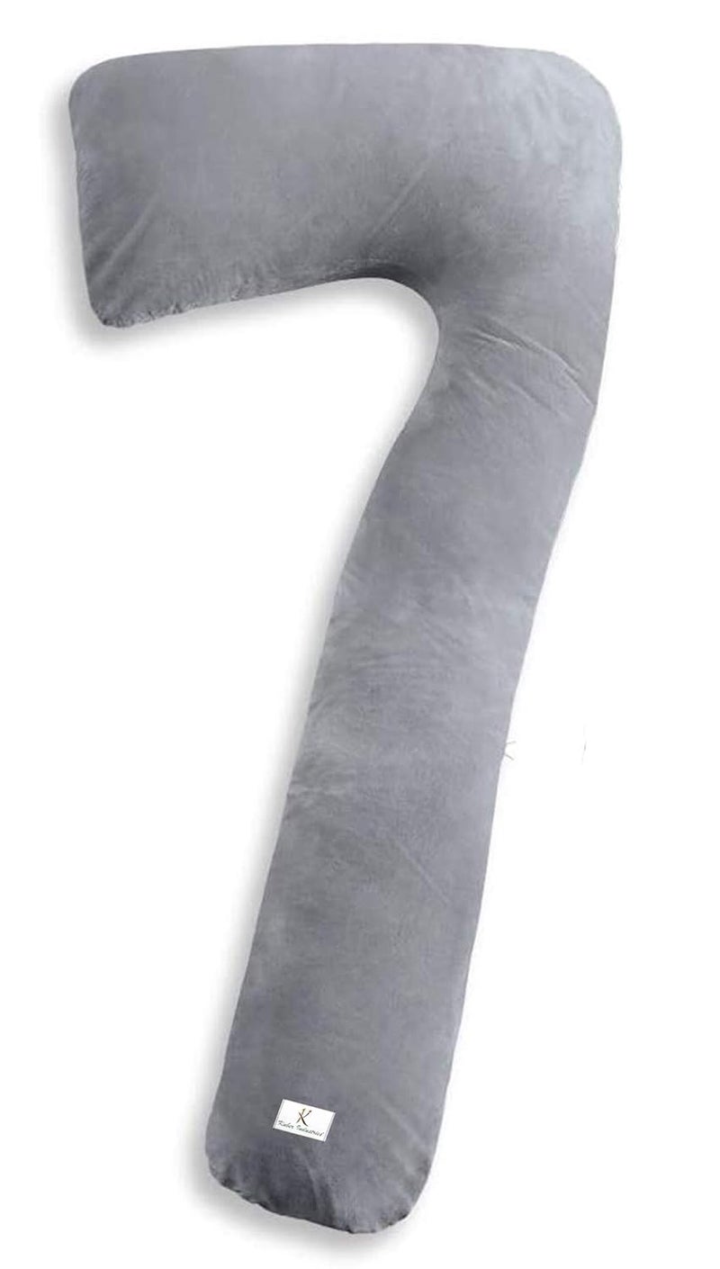 Kuber Industries Kuber Industries Cotton Ultra Soft Hollow Fibre L Shaped Maternity PillowPregnancy PillowBody Pillow with Zippered Cover GreyKUBMART11432Standard  - Image 2