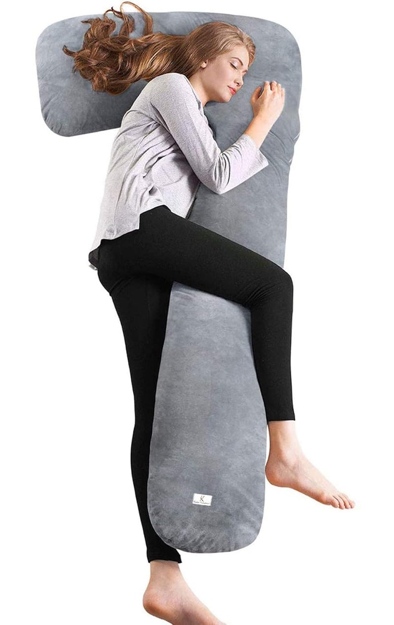 Kuber Industries Kuber Industries Cotton Ultra Soft Hollow Fibre L Shaped Maternity PillowPregnancy PillowBody Pillow with Zippered Cover GreyKUBMART11432Standard  - Image 1